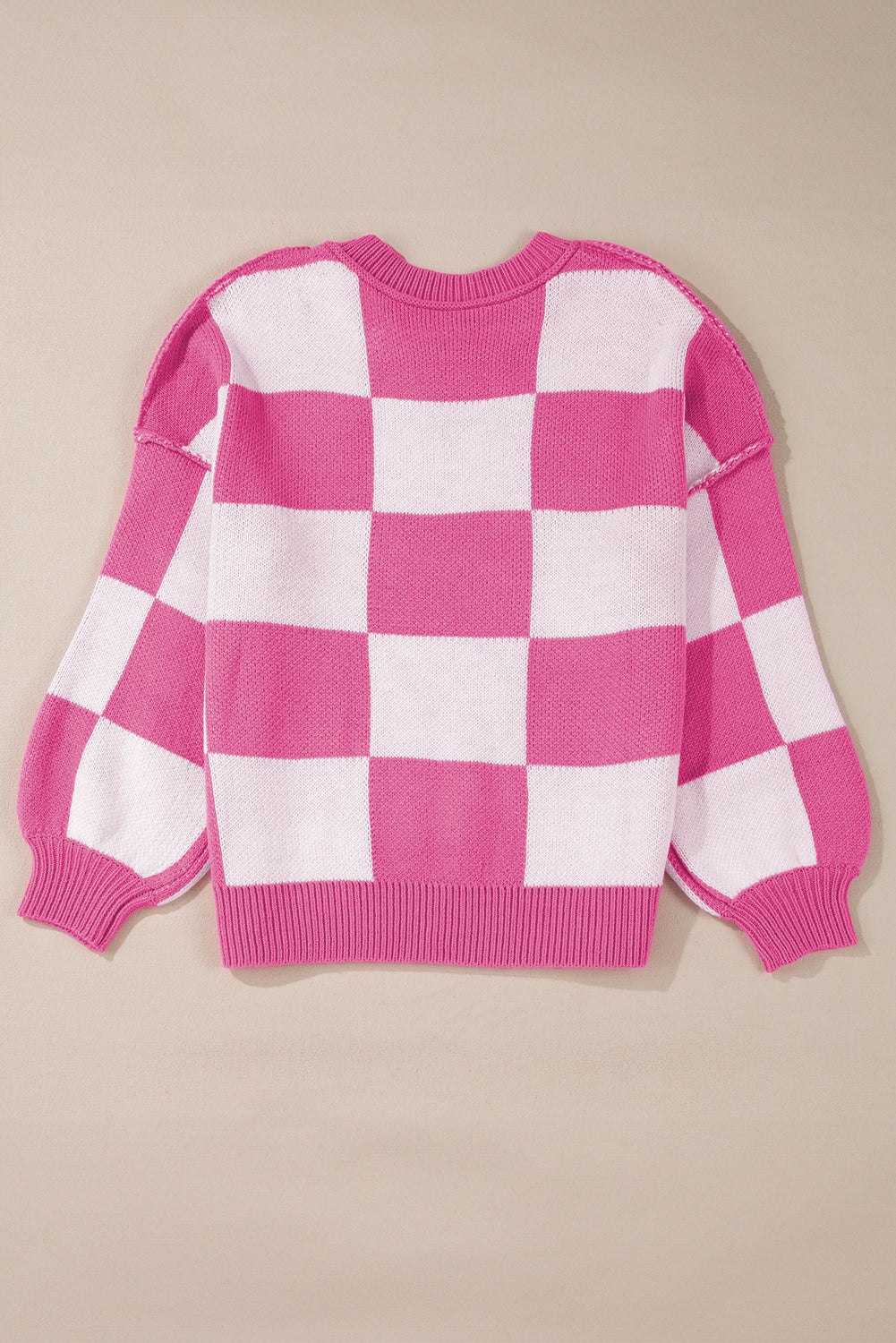 Rose Stripe Checkered Bishop Sleeve Sweater