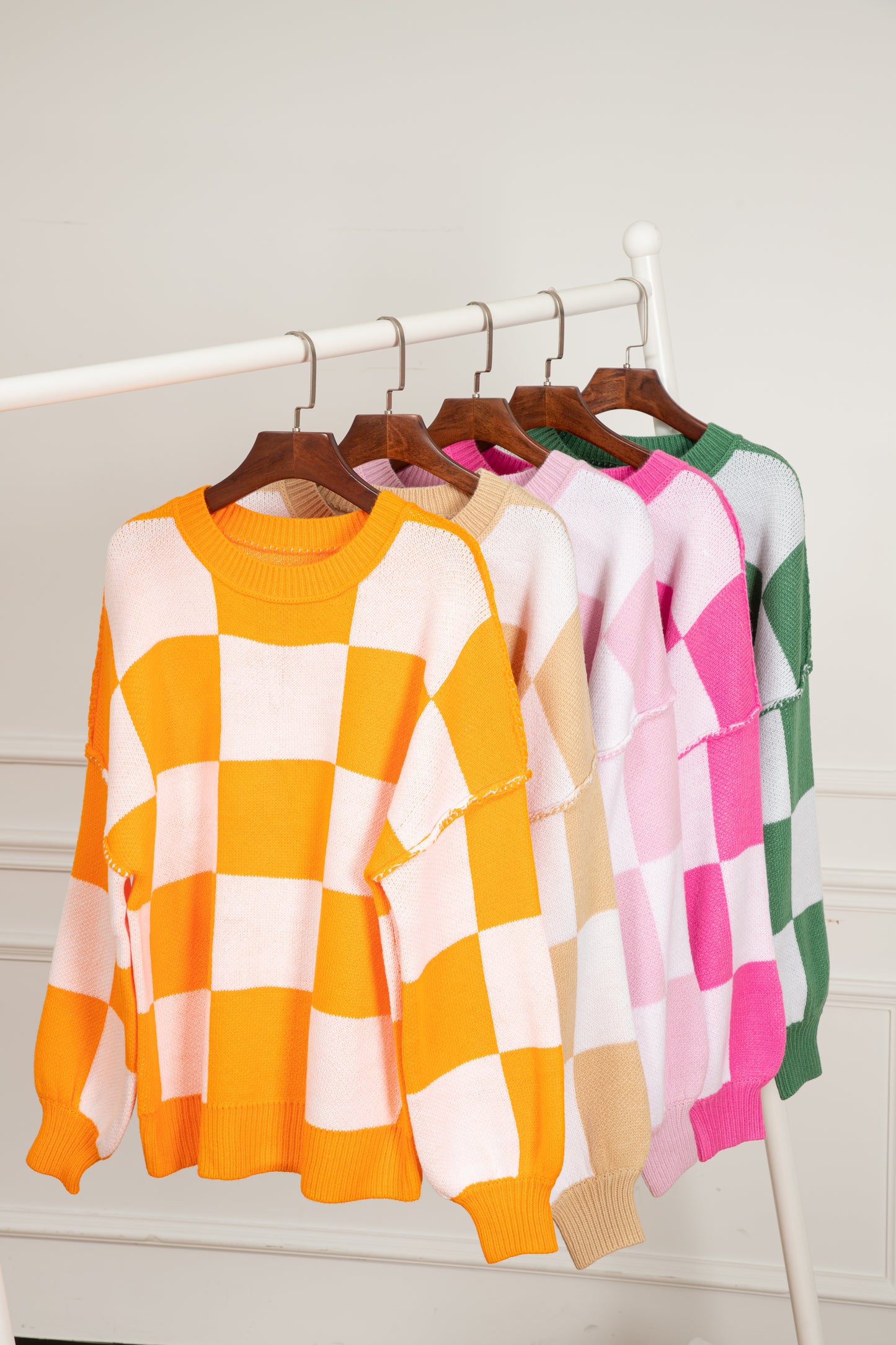 Orange Checkered Bishop Sleeve Sweater