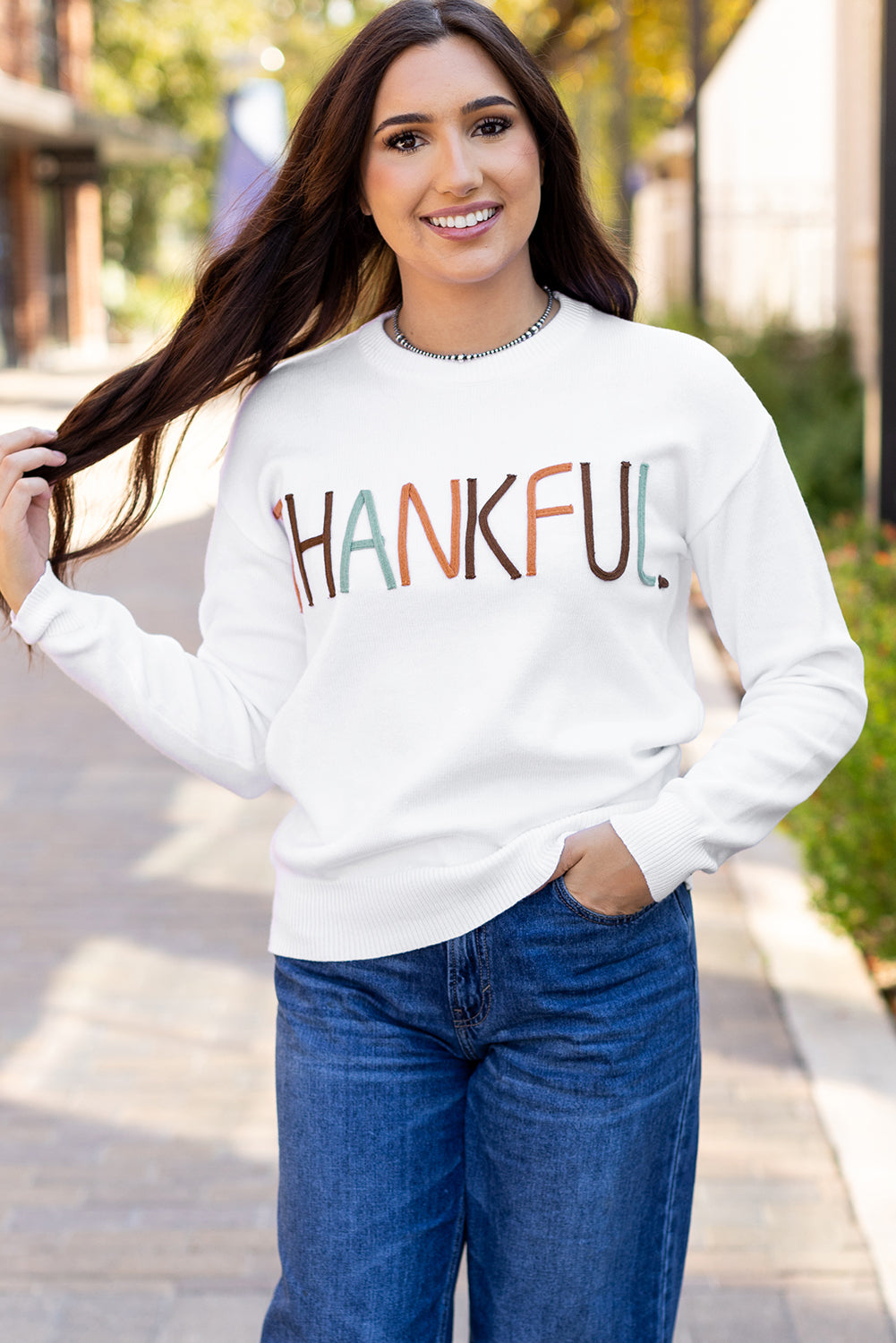 White Thankful Ivory Embroidered Sweater